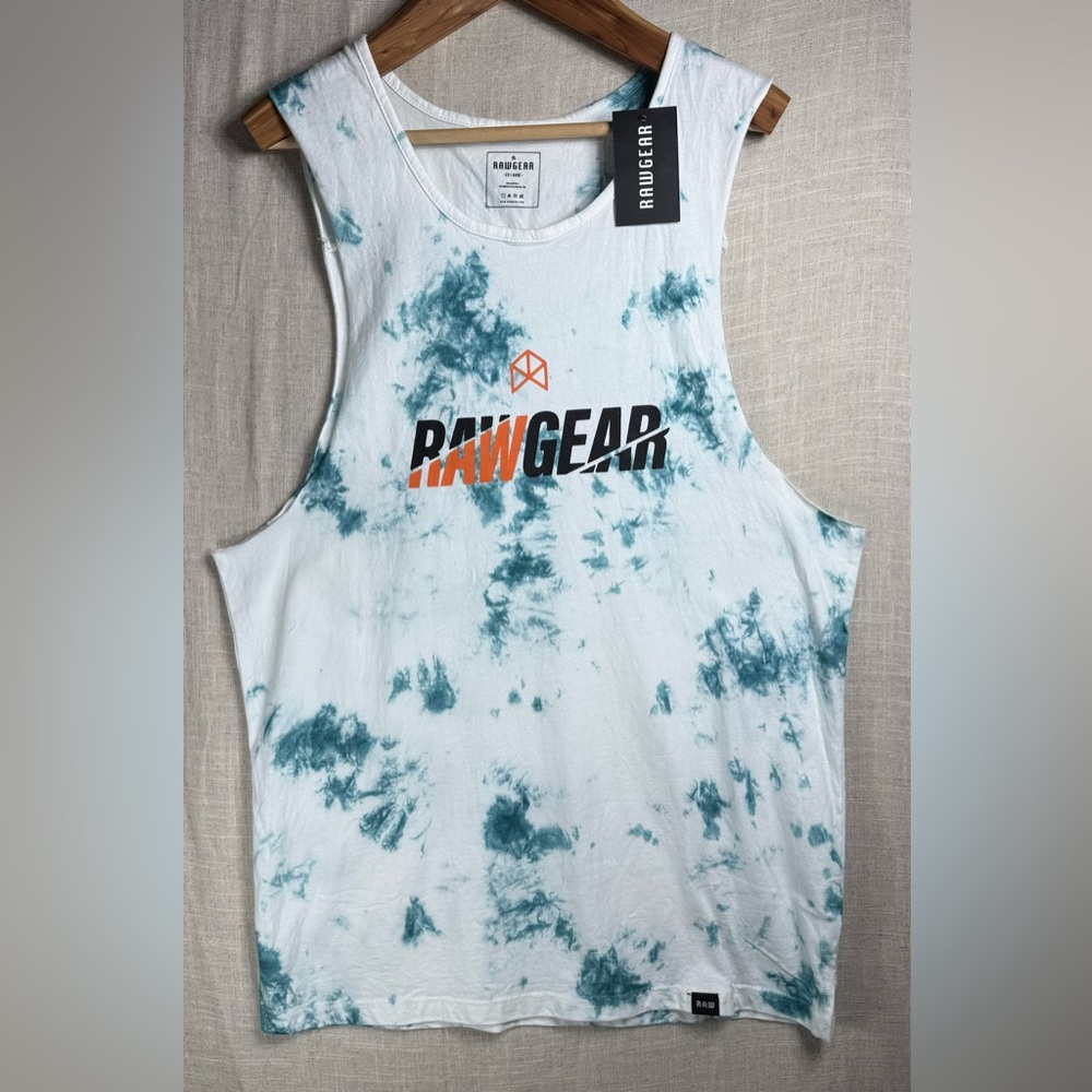 RAWGEAR Men's White & Teal Tie-Dye Muscle Tank Top Size XXL